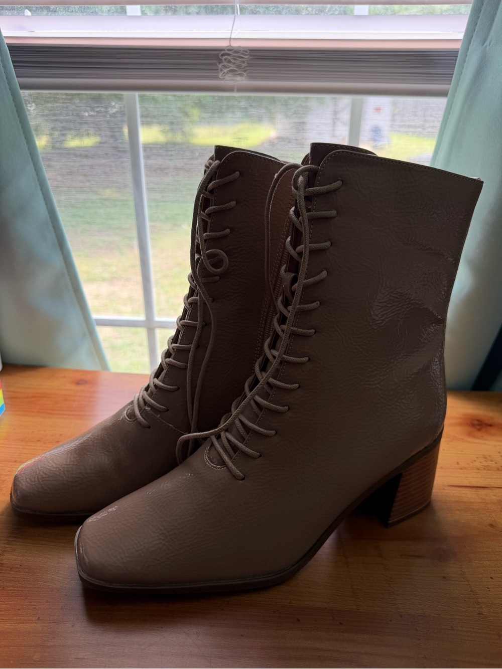 Journee Collection Taupe Lace-Up Block Heel Ankle Boots